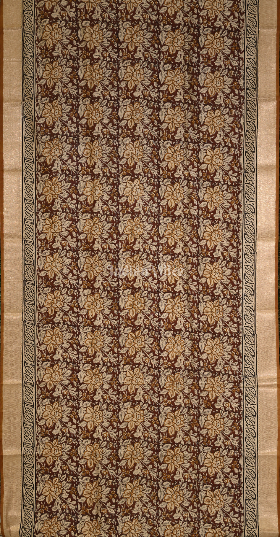 Brown Maroon Block Printed Bagru Cotton Saree 
