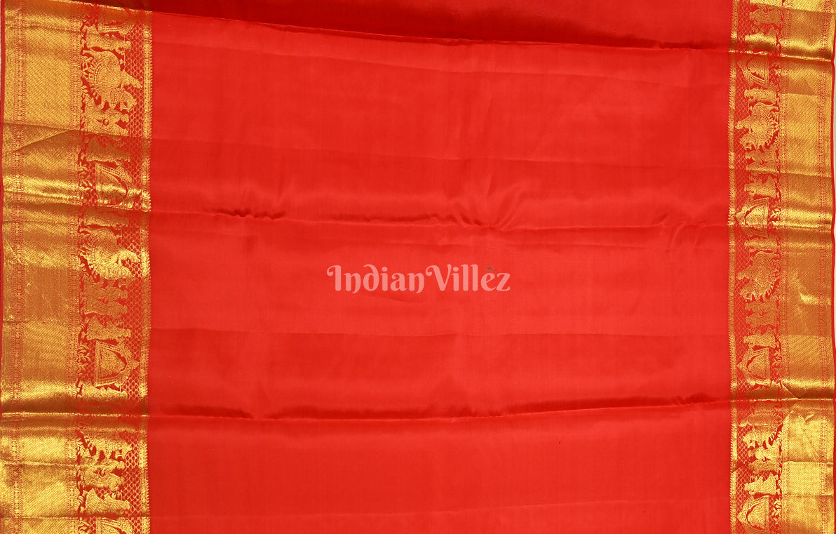Exclusive Hot Bridal Red with Golden Brocade Pure Kanjivaram Silk Saree 