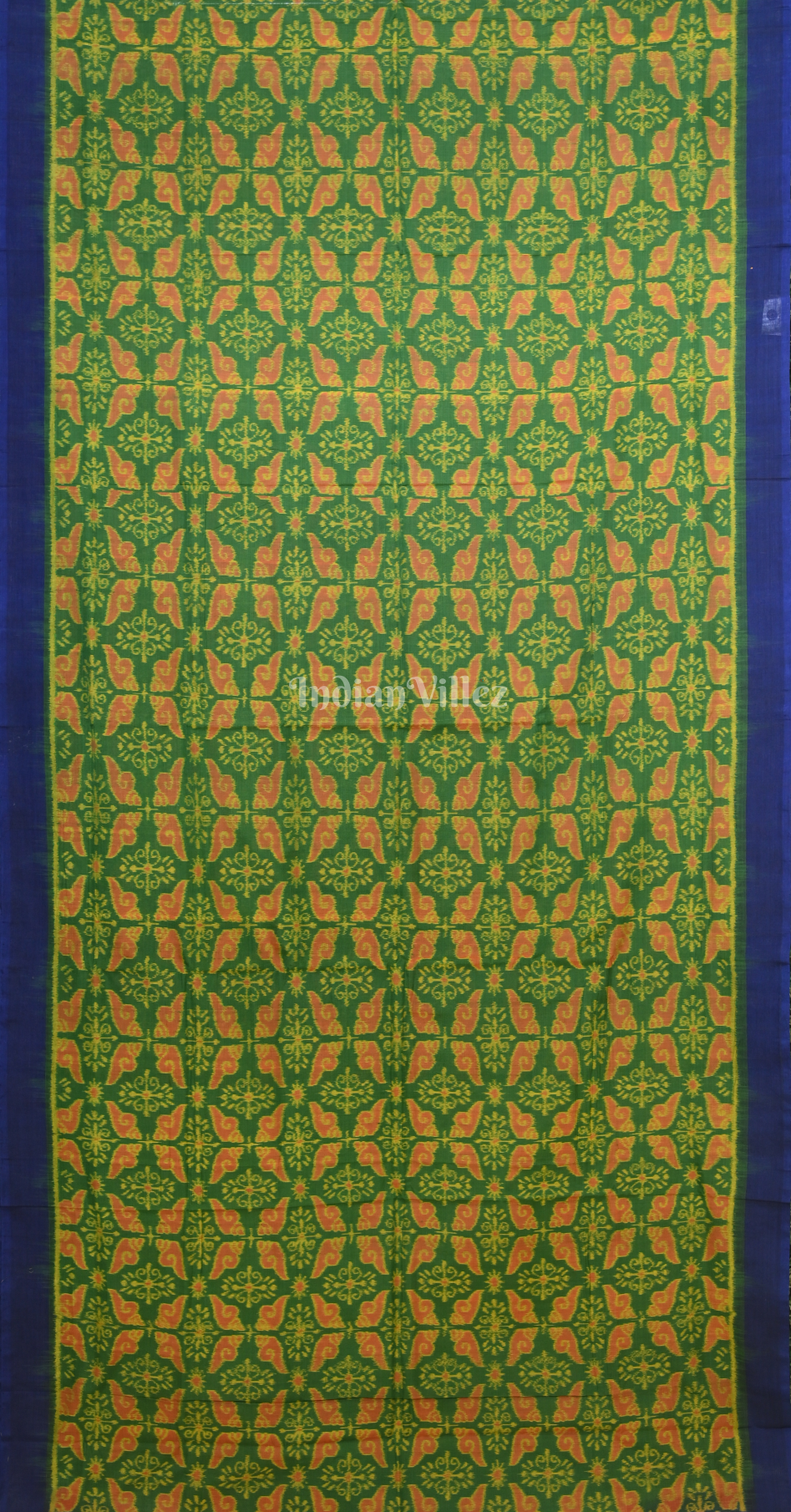 Green Blue Sankha Motif Odisha Ikat Sambalpuri Cotton Saree