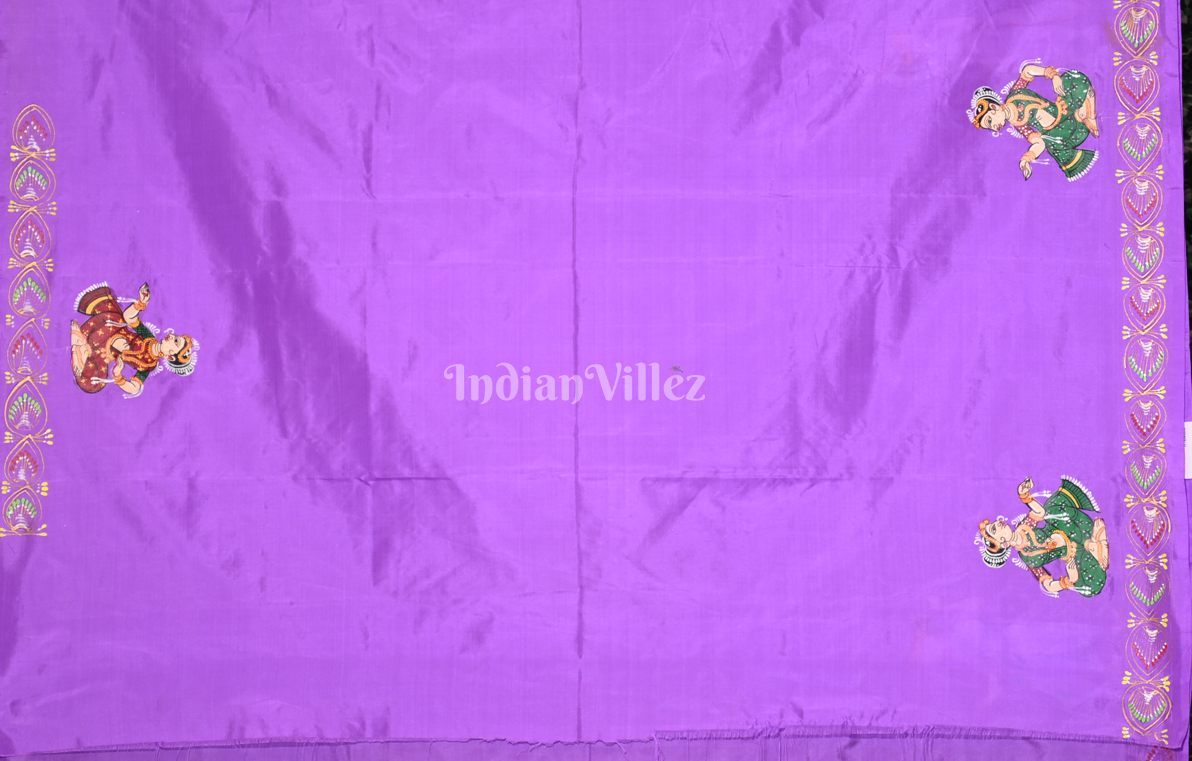 Lavendar Raas Leela Hand-painted Pattachitra Saree 