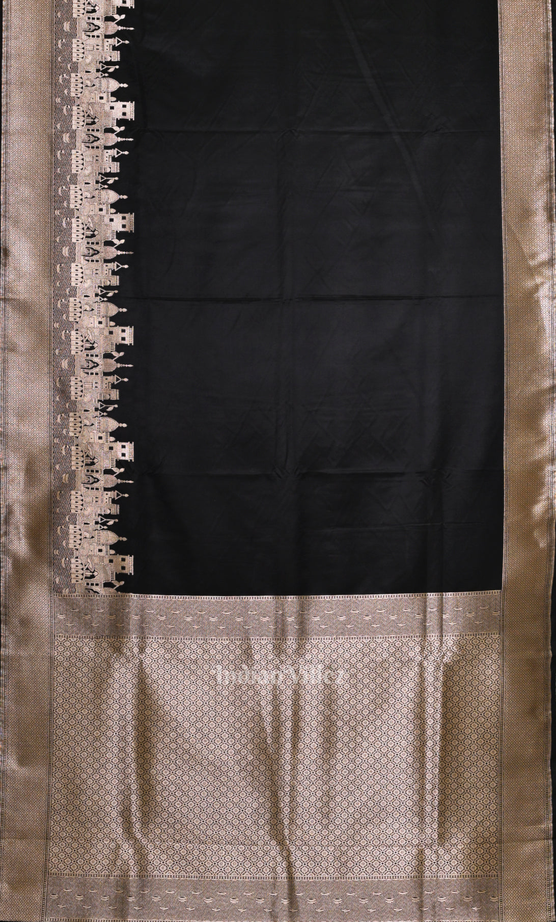 Black Handwoven Banarasi Katan Silk Saree with Kashi Ghat Weaves