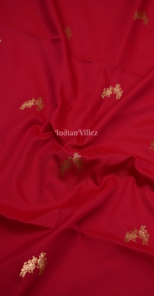 Dark Red Peacock Design Pure Mashru Satin Silk Banarasi Saree