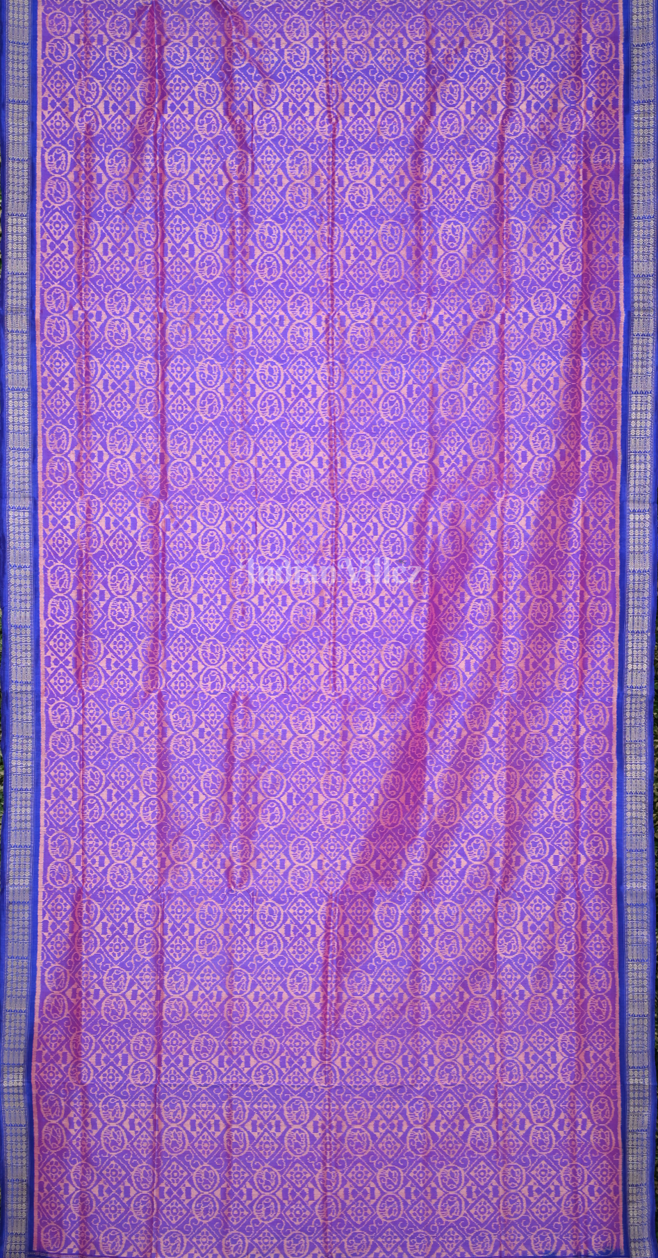 Purple Blue Flower Motif Odisha Ikat Sambalpuri Silk Saree