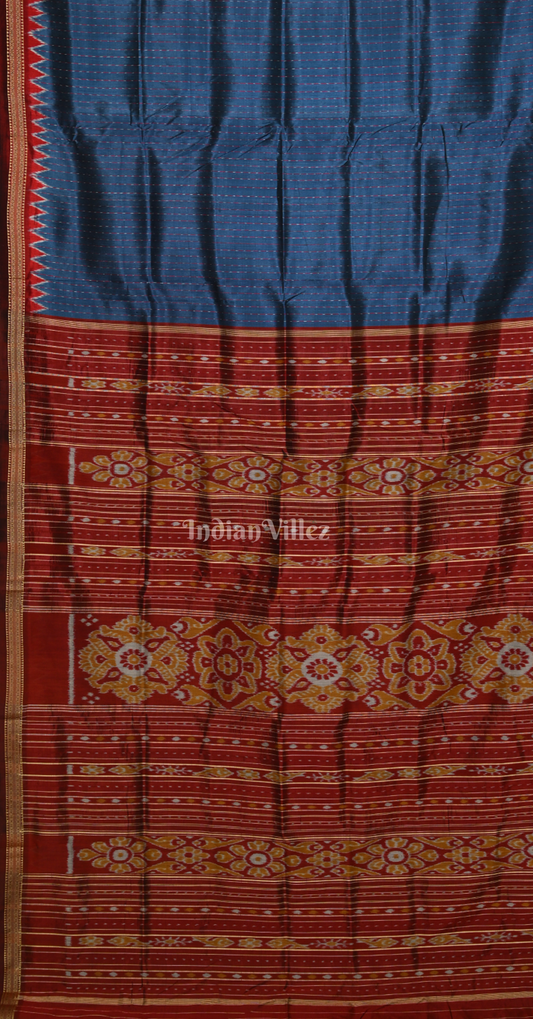 Blue Maroon Odisha Ikat Khandua Silk Saree with Pasapali Anchal 