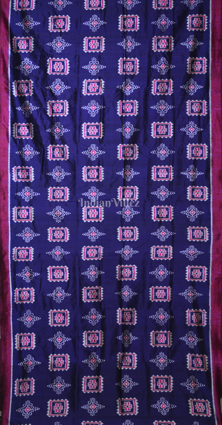 Blue Magenta Pink Odisha Ikat Contemporary Designer Silk Saree with Elephant Anchal