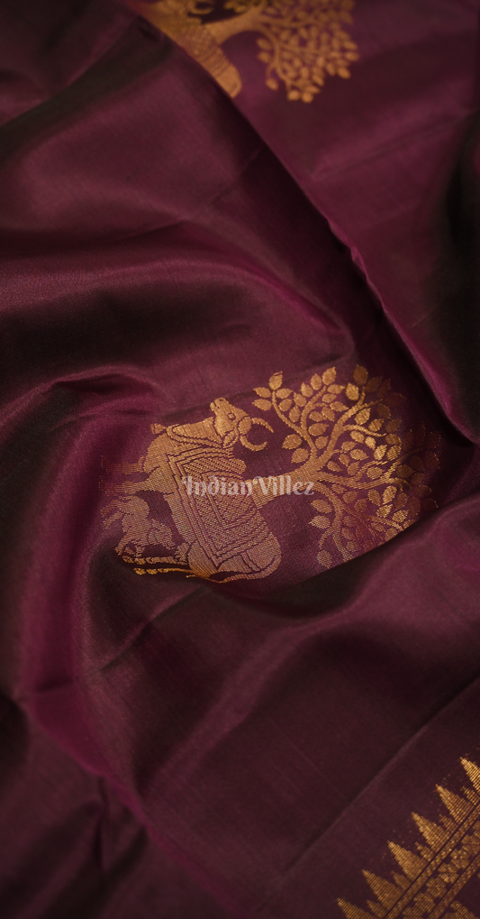 Purple Wine Floral Pure Kanjivaram Soft Silk Saree