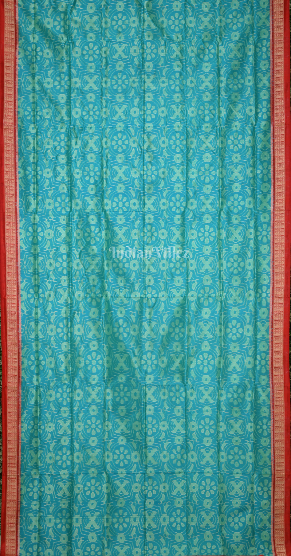 Sea Green Red Jhoti Design Odisha Ikat Sambalpuri Silk Saree