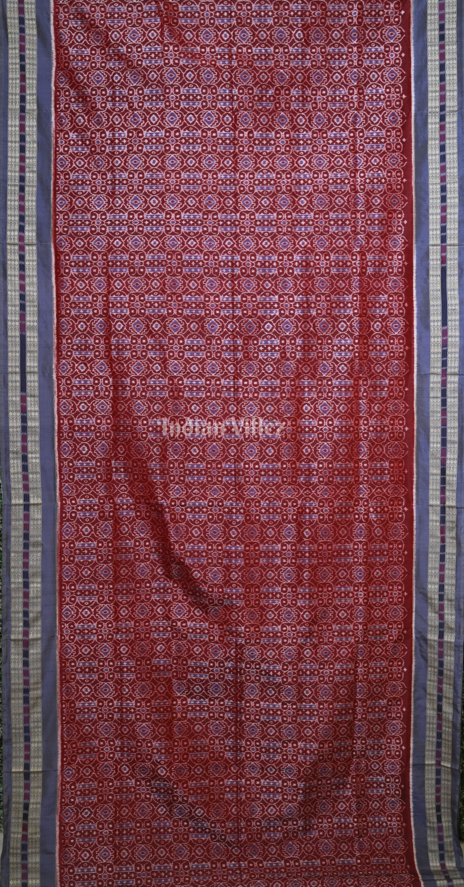 Maroon Blue Telia Rumal Odisha Ikat Sambalpuri Silk Saree with Double Blouse Piece