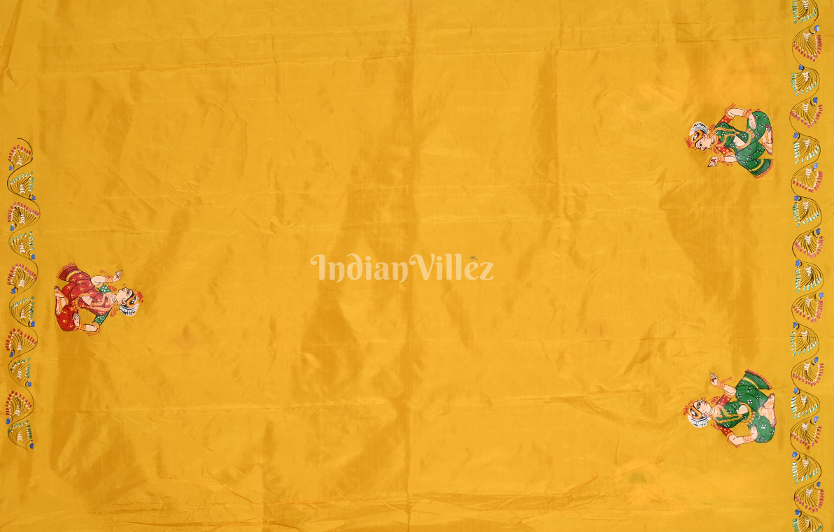 Yellow Raas Leela Hand-painted Pattachitra Saree