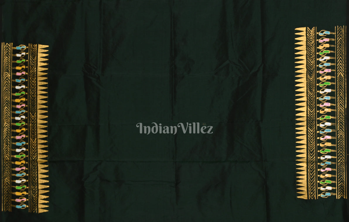 Bottle Green Saura Tribal Art Hand-Painted Pattachitra Saree