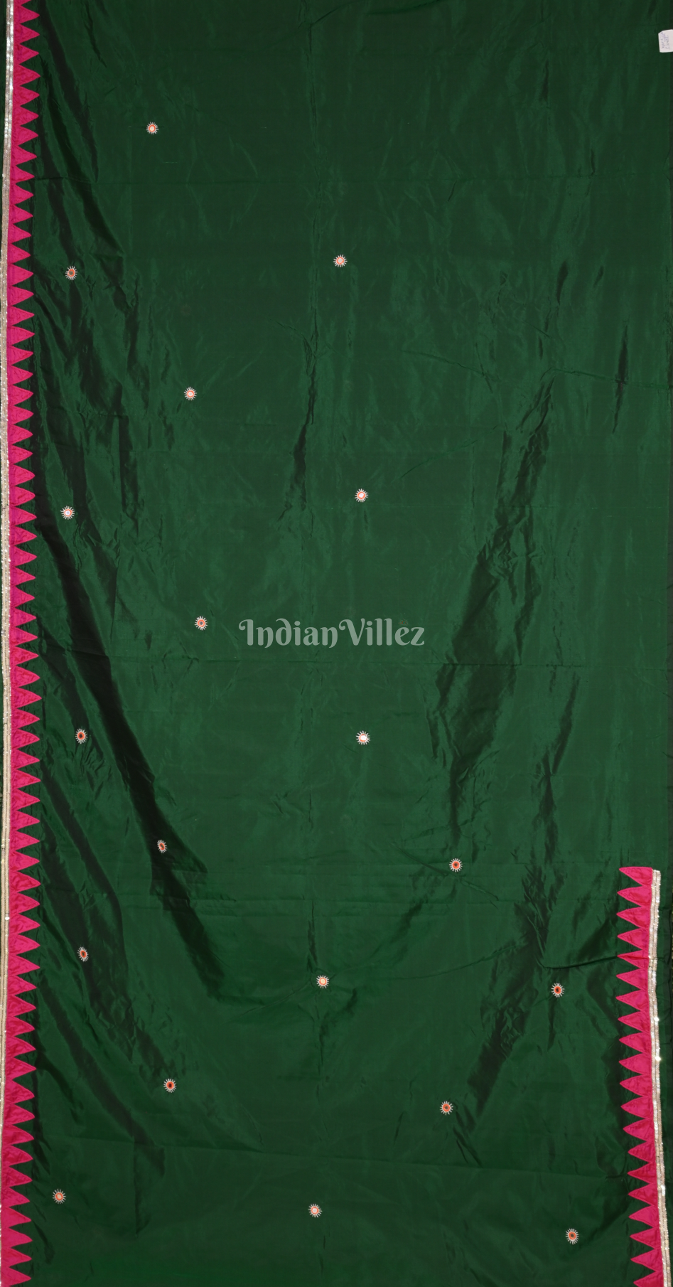 Bottle Green Rani Pink Hand Embroidered Applique Work Saree