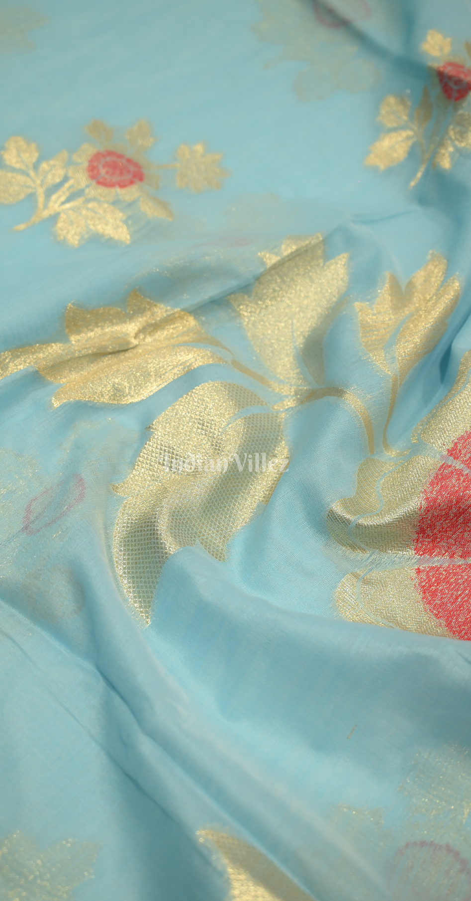Sky Blue Floral Linen Saree