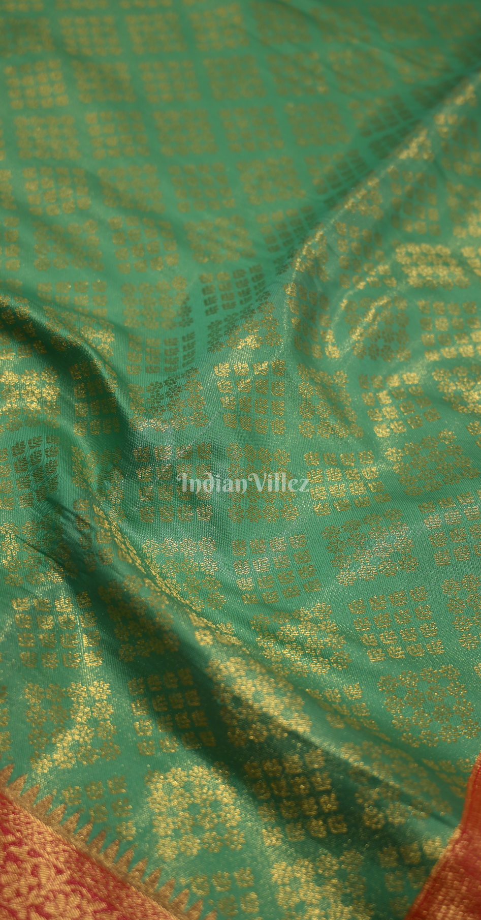 Sea Green Red Pure Tissue Kanjivaram Silk Saree