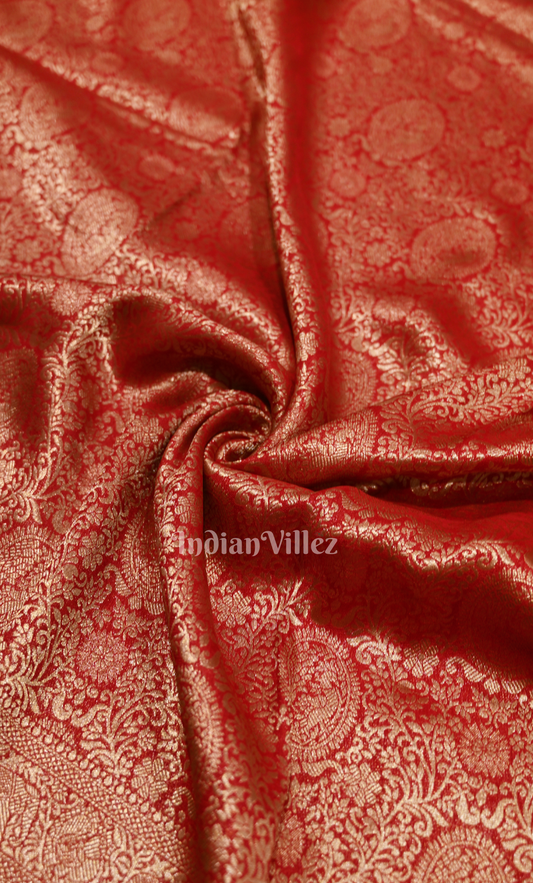Red Brocade Pure Kanjivaram Silk Saree with Golden Border