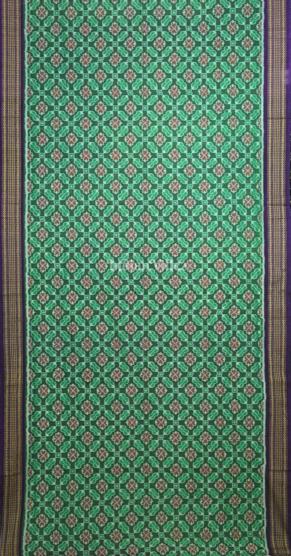 Green Blue Floral Motif Odisha Ikat Sambalpuri Cotton Saree 
