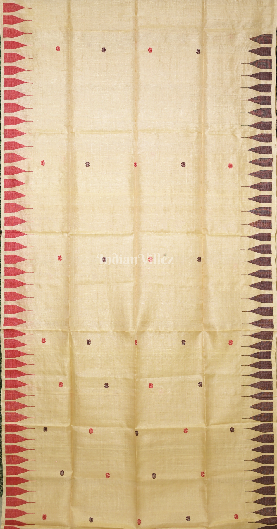 Beige with Red Coffee Buti Design Tussar Silk Jamdani Saree 