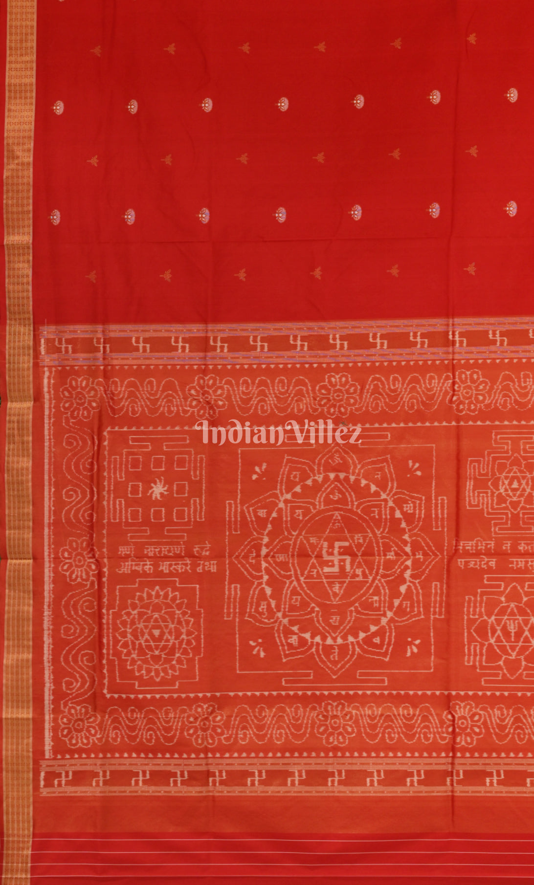 Red Laxmi Yantra Half Tissue Odisha Ikat Sambalpuri Silk Saree 