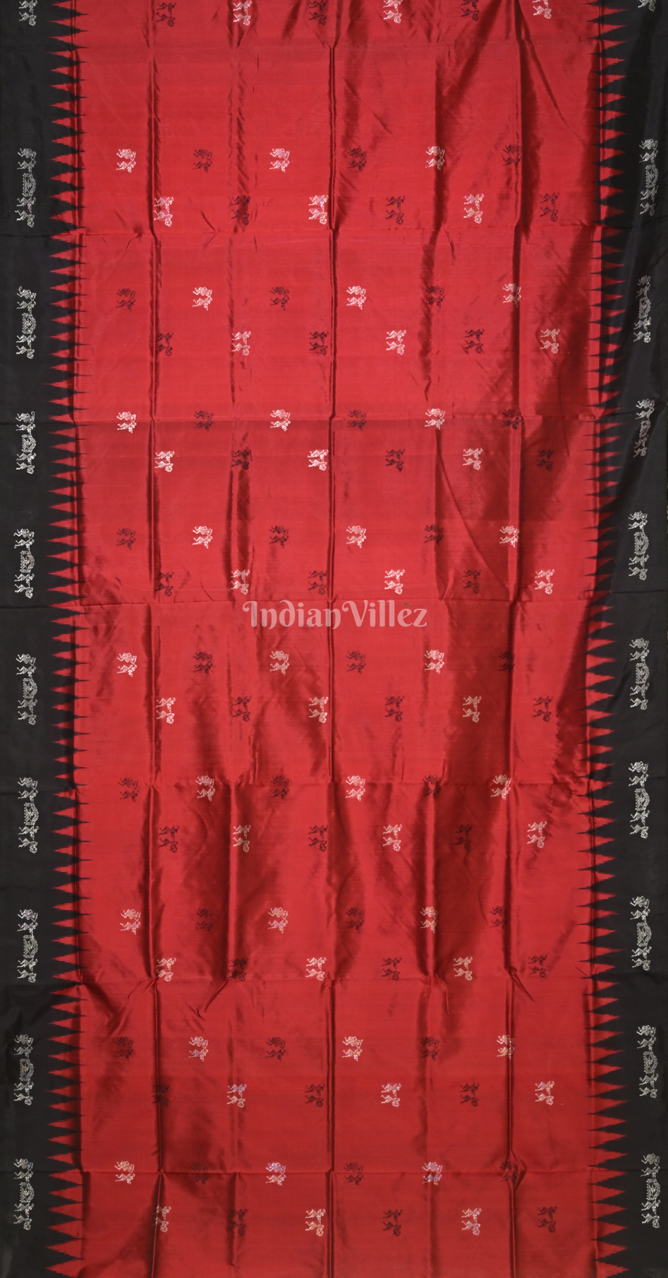 Maroon Black Tribal Doli Sawari Odisha Ikat Bomkai Sambalpuri Silk Saree