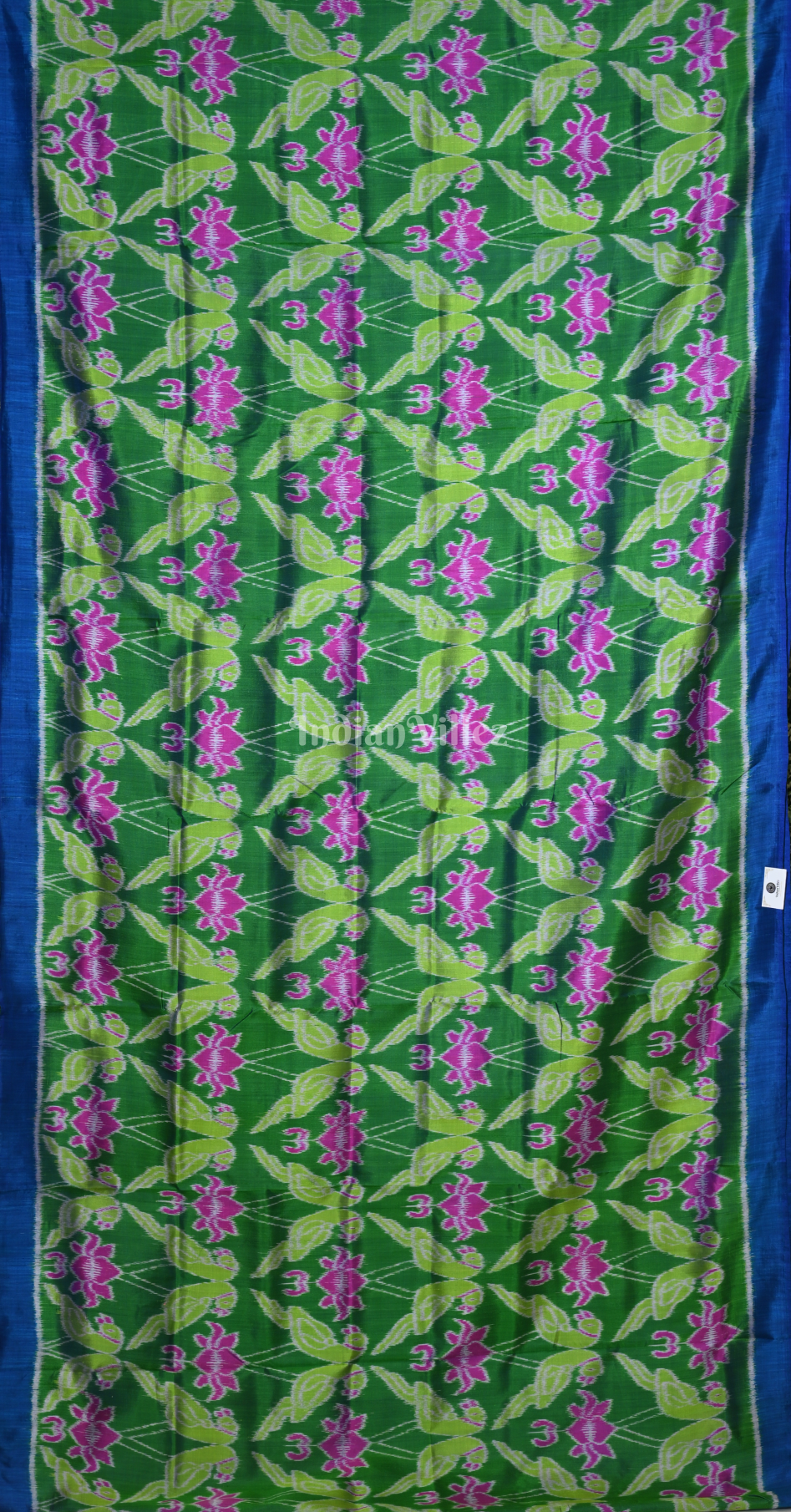 Green Blue Lotus Parrot Odisha Ikat Contemporary Designer Silk Saree
