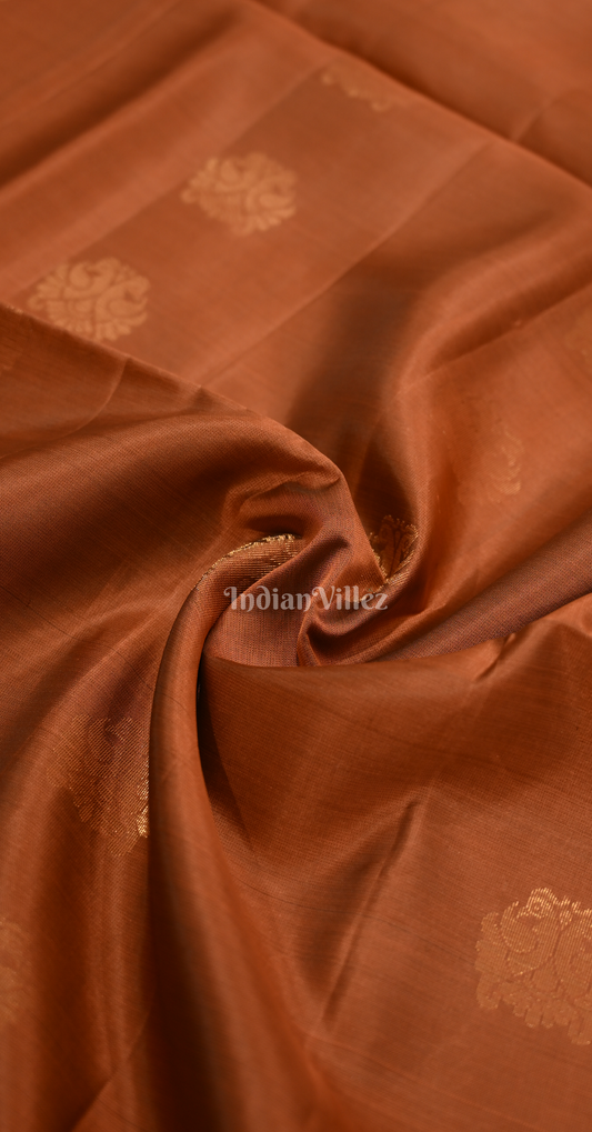 Rust Orange Magenta Pink Floral Pure Kanjivaram Soft Silk Saree