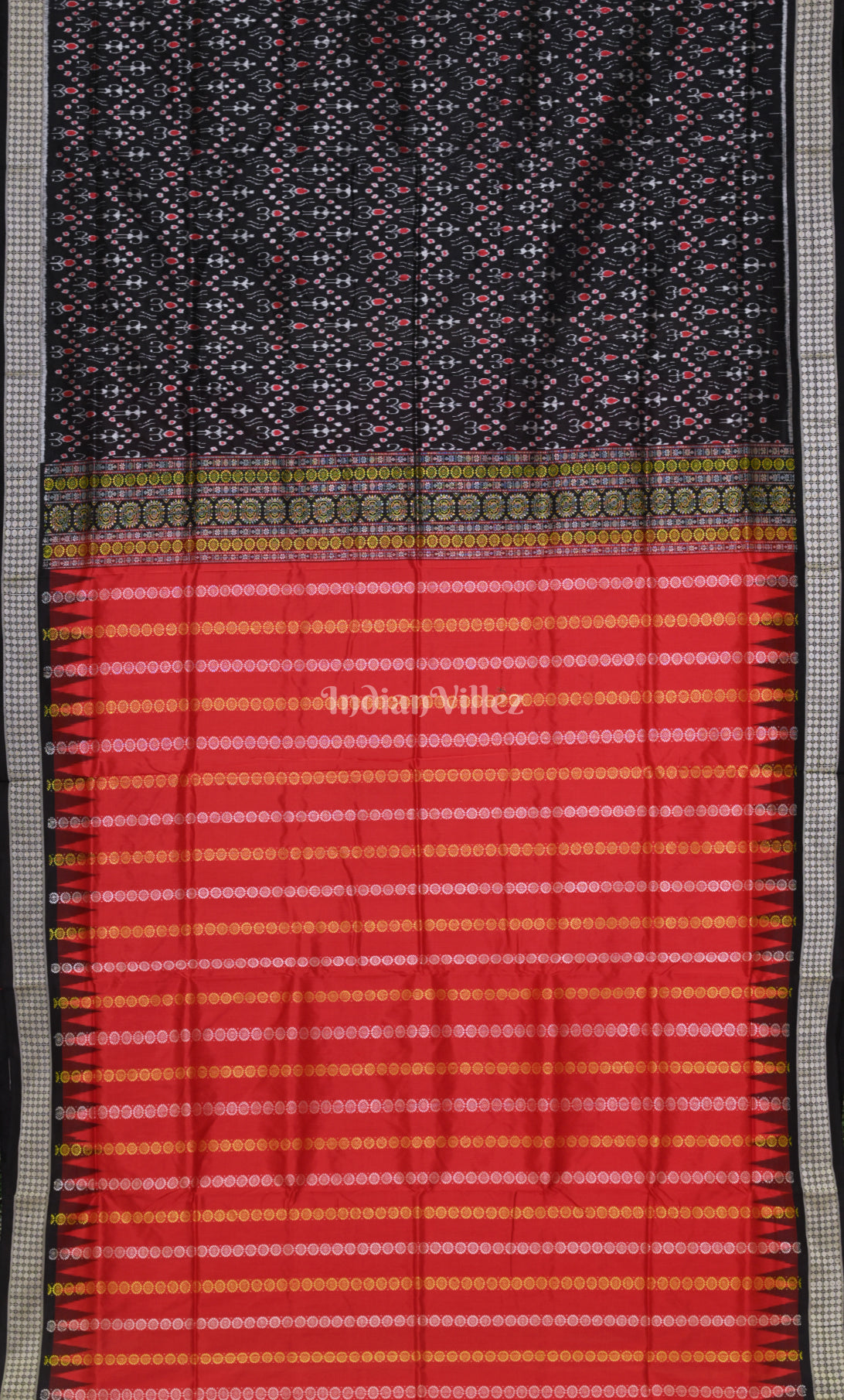 Red Black Buti Design Bomkai Sambalpuri Silk Saree