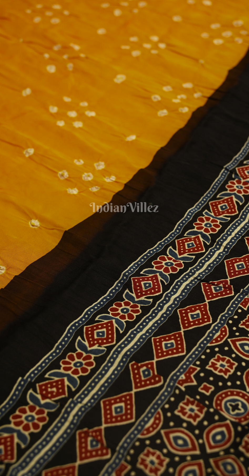 Yellow Black Bandhani Gharchola Gaji Silk Saree with Zari Work 