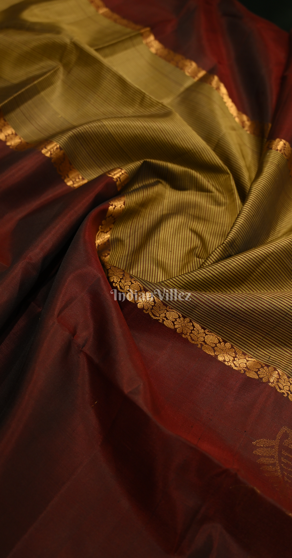 Olive Green Maroon  Zari Pure Kanjivaram Soft Silk Saree
