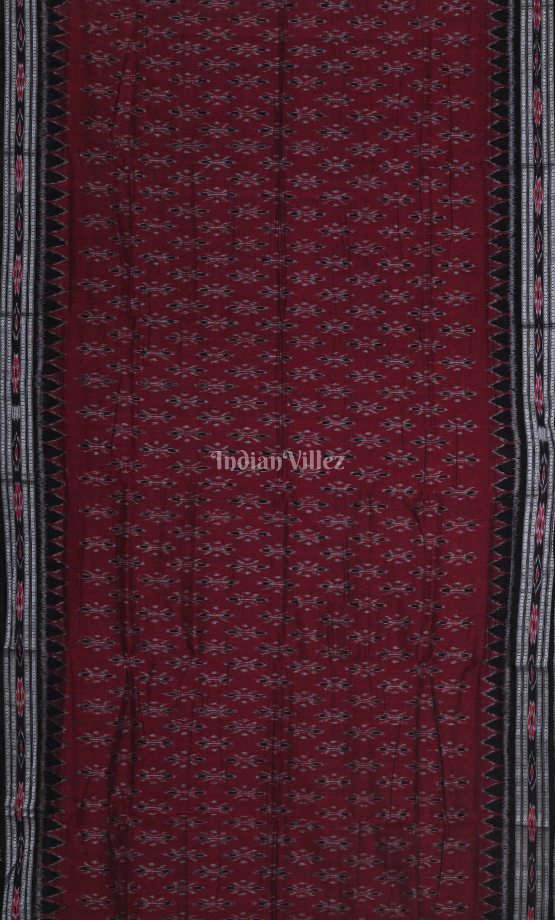Maroon Red Black Odisha Ikat Maniabandha Cotton Saree 