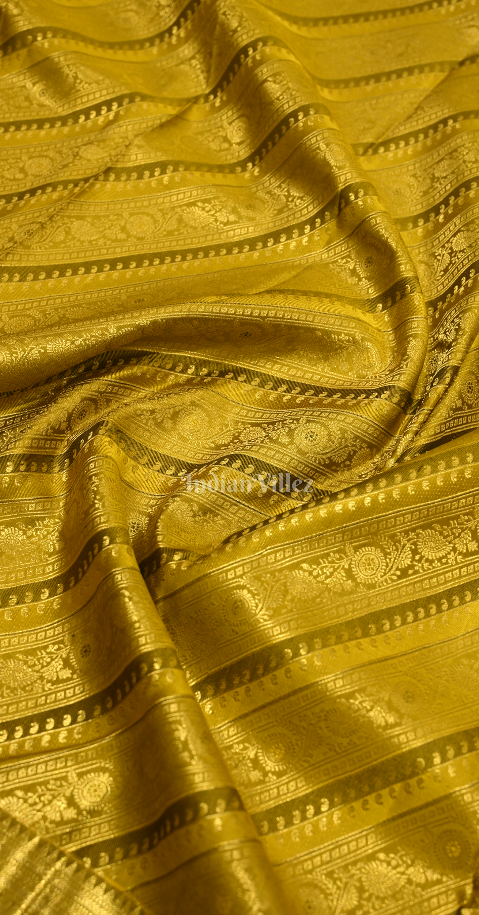 Exclusive Mustard Yellow Golden Stripped Pure Kanjivaram Tissue Silk Saree 
