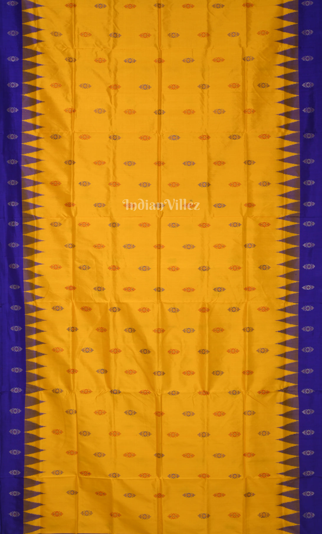Mustard Yellow Blue Odisha Ikat Bomkai Sambalpuri Silk Saree 