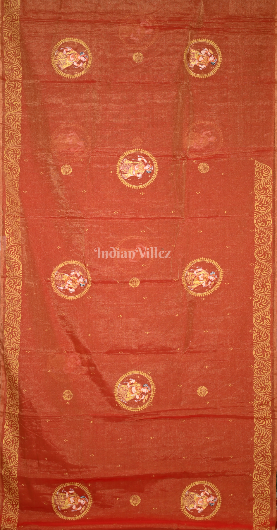 Rust Orange Shringar Raas Hand- Painted Pattachitra Saree 