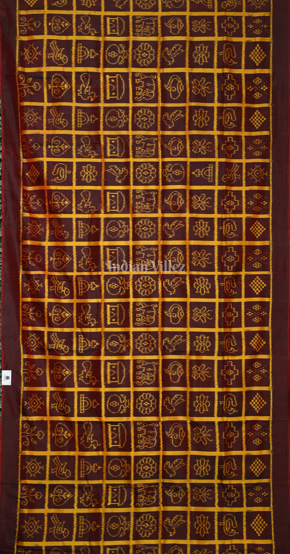 Coffee Neon Yellow Nabakothi Odisha Ikat Contemporary Designer Silk Saree