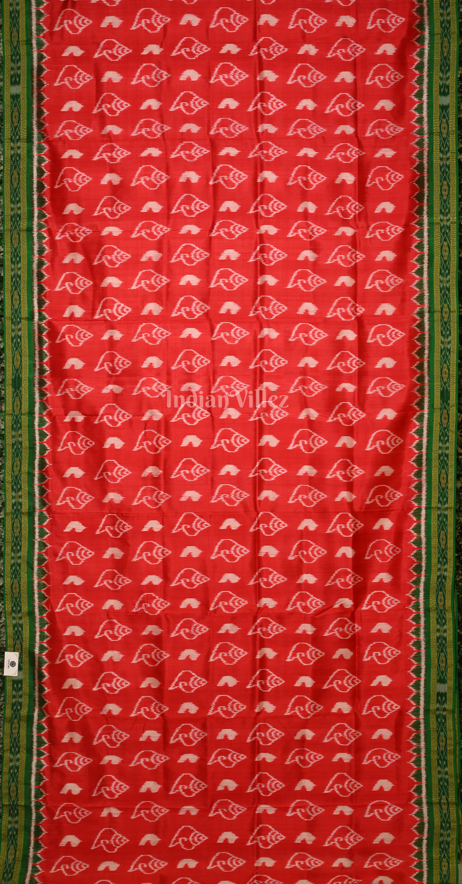 Red Green Sankha Motif Odisha Ikat Khandua Silk Saree 