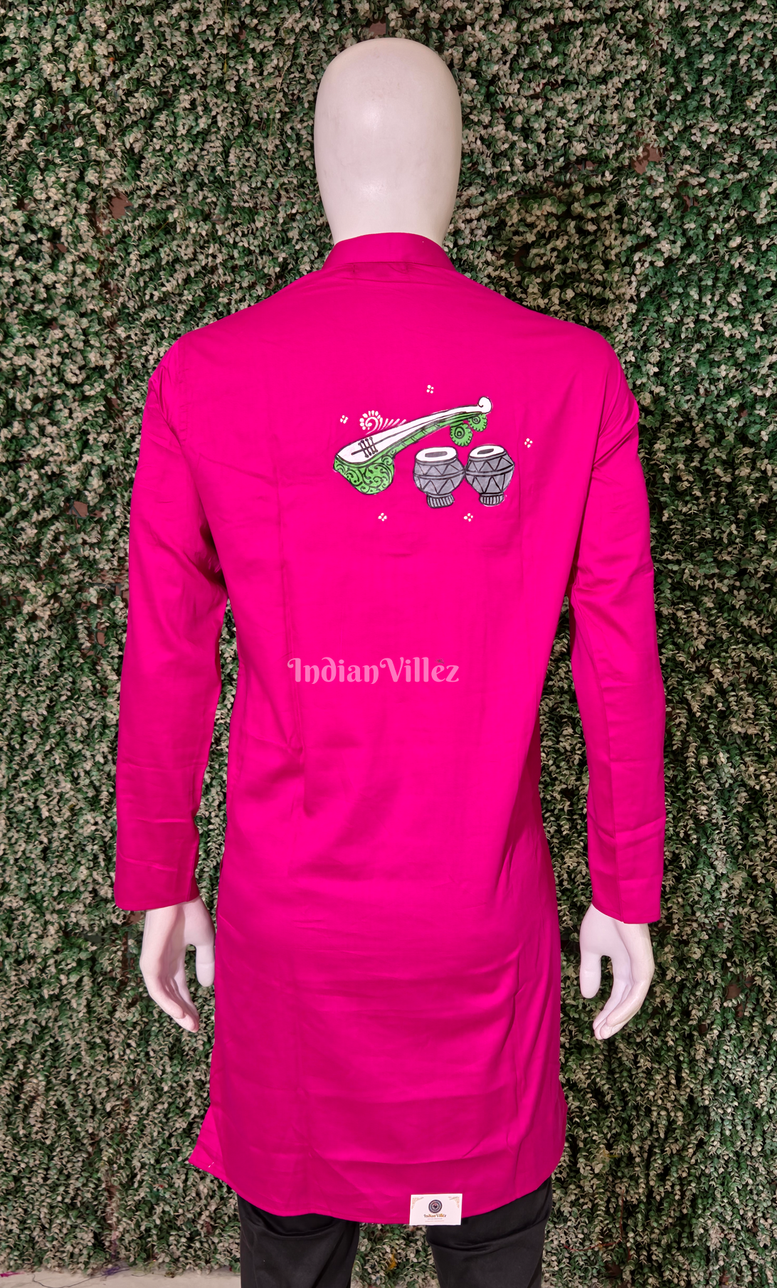 Rani Pink Kandarpa Hati (Elephant) Hand-Painted Pattachitra Kurta (Mulberry Silk)