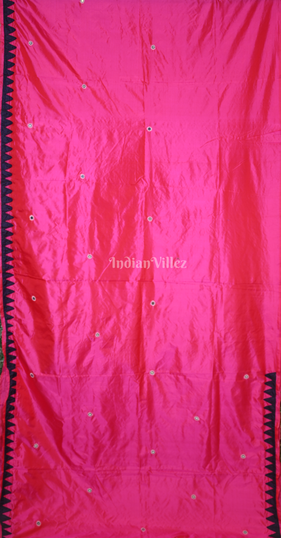 Rani Pink Hand Embroidered Applique Work Saree 