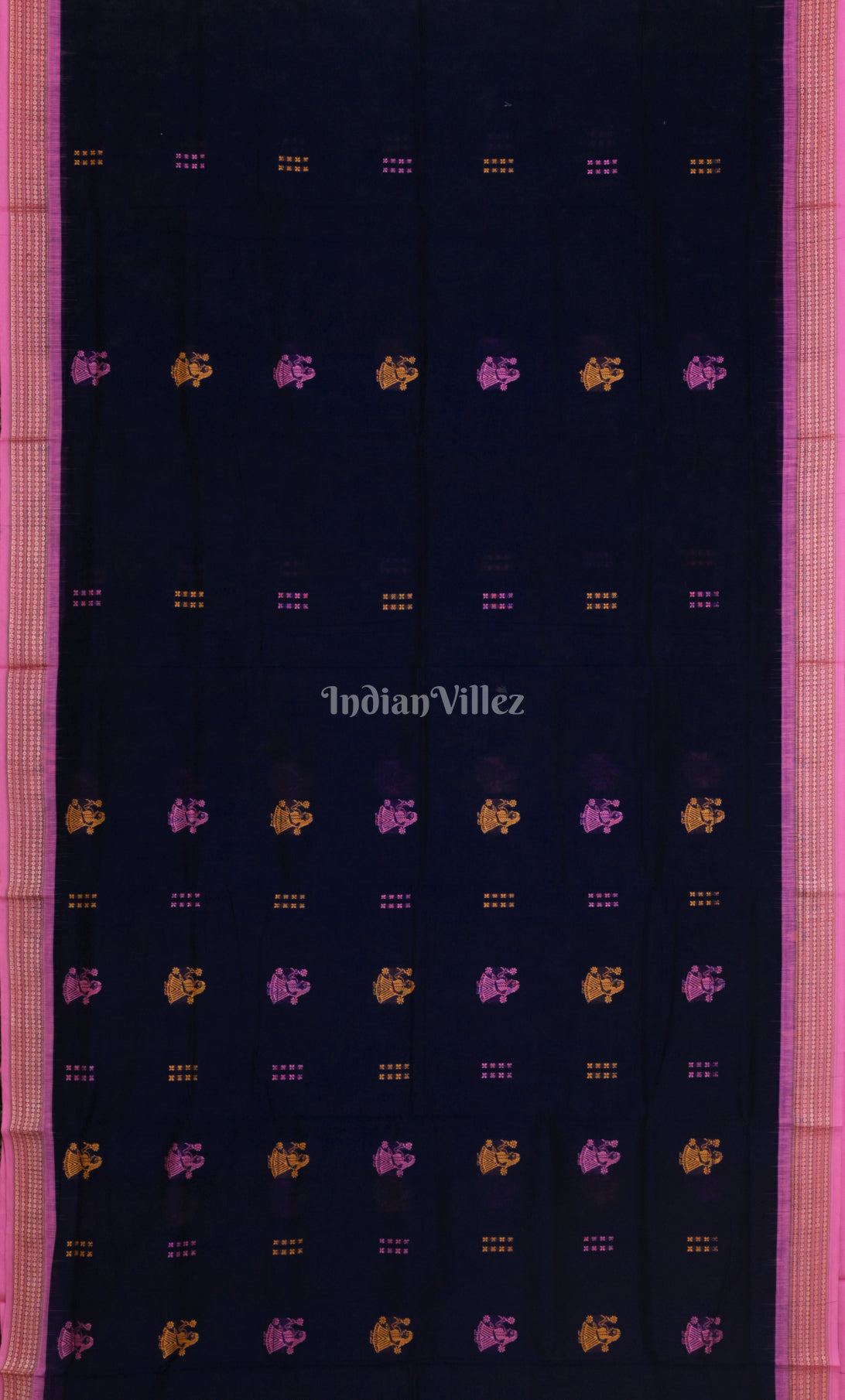 Blue Pink Doll Theme Odisha Ikat Bomkai Cotton Saree 