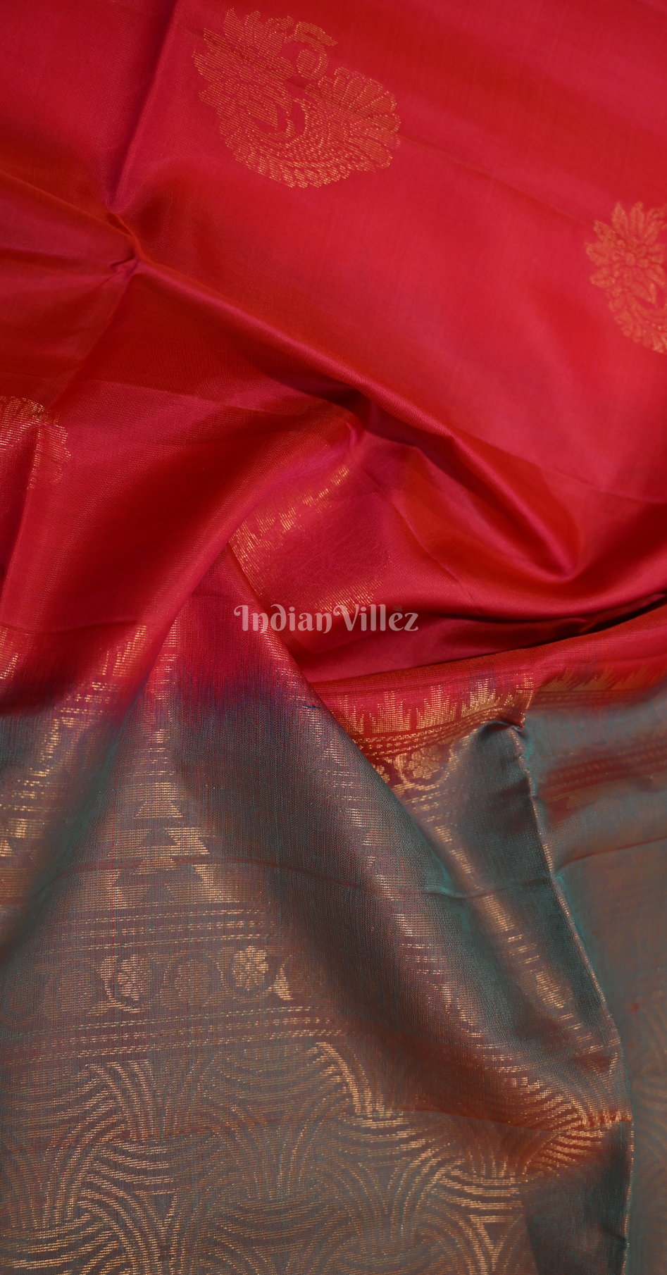 Red Teal Blue Zari Pure Kanjivaram Soft Silk Saree