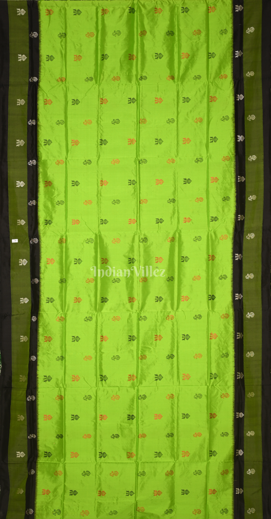 Neon Green Black Tribal Dipa Theme Odisha Ikat Bomkai Sambalpuri Silk Saree 