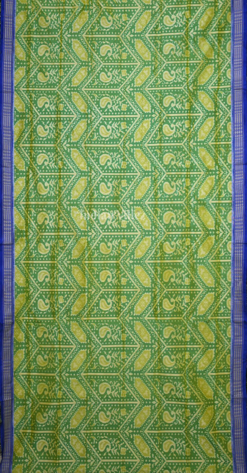 Parrot Green Royal Blue Odisha Ikat Sambalpuri Silk Saree 