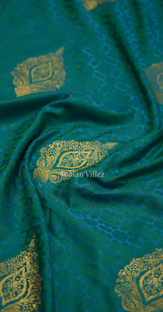 Teal Blue Pure Satin Weaving Silk Saree With Blouse Piece 