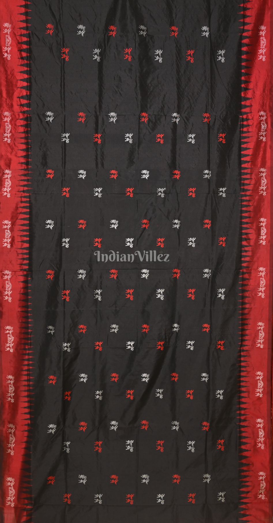 Black Maroon Tribal Doli Sawari Odisha Ikat Bomkai Sambalpuri Silk Saree