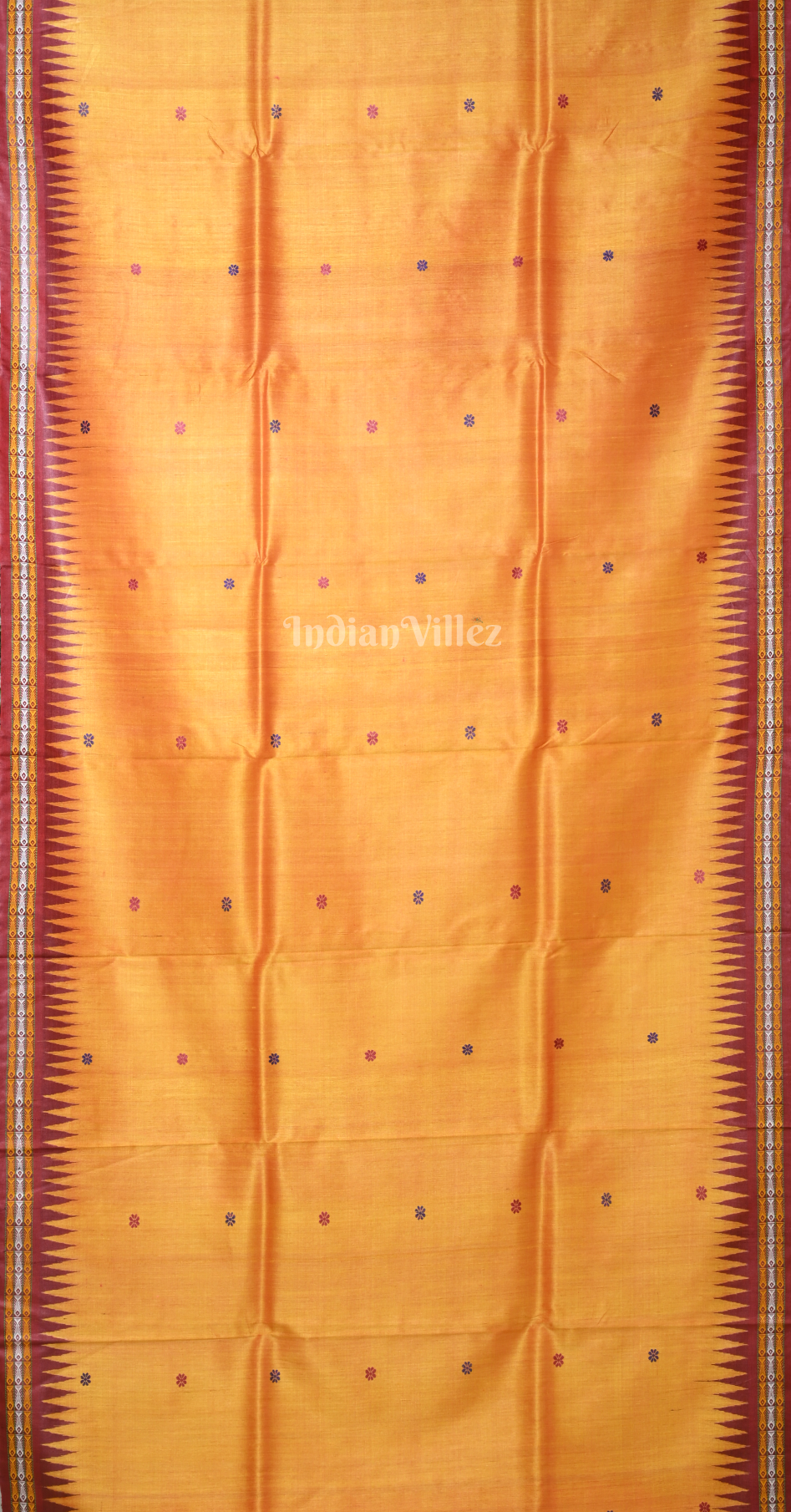 Mustard Yellow Maroon Dolabedi Gopalpur Tussar Silk Saree 