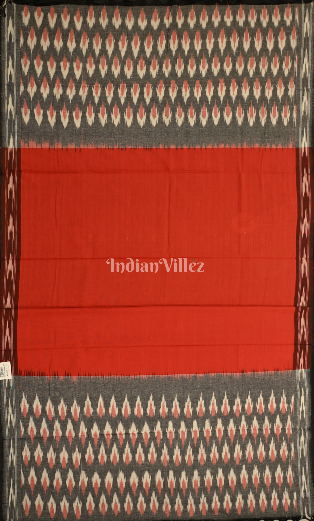 Grey Red Pochampally Ikat Cotton Unstitched Suit Sets 