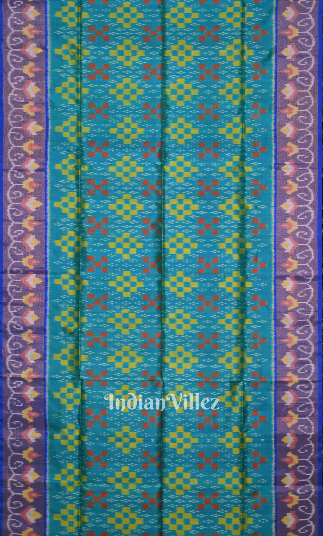 Aqua Blue Pochampally Ikat Silk Saree 