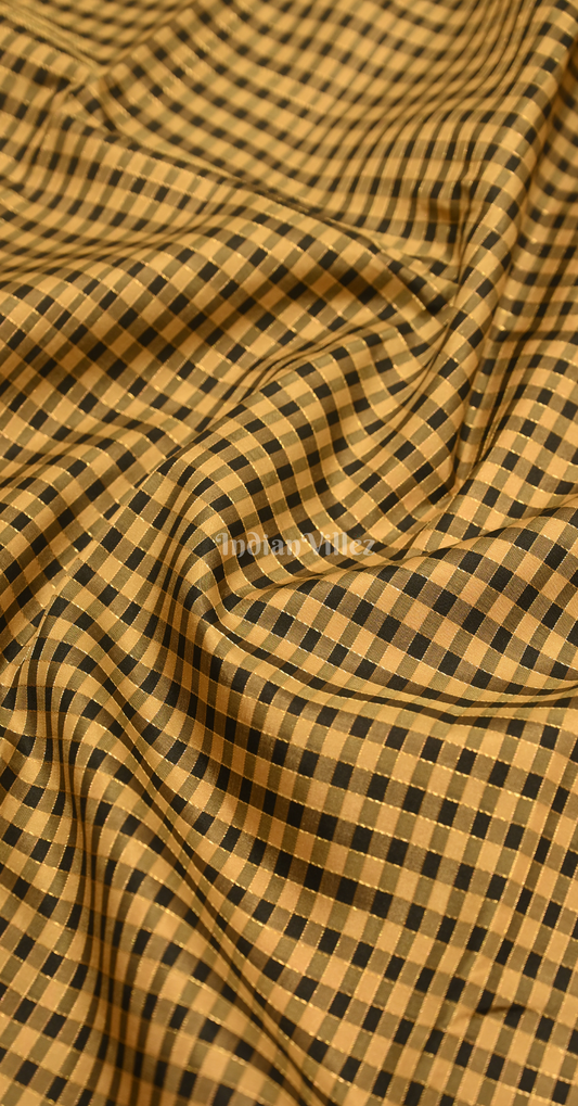 Black Yellow Check Design Pure Brocade Kanjivaram Silk Saree