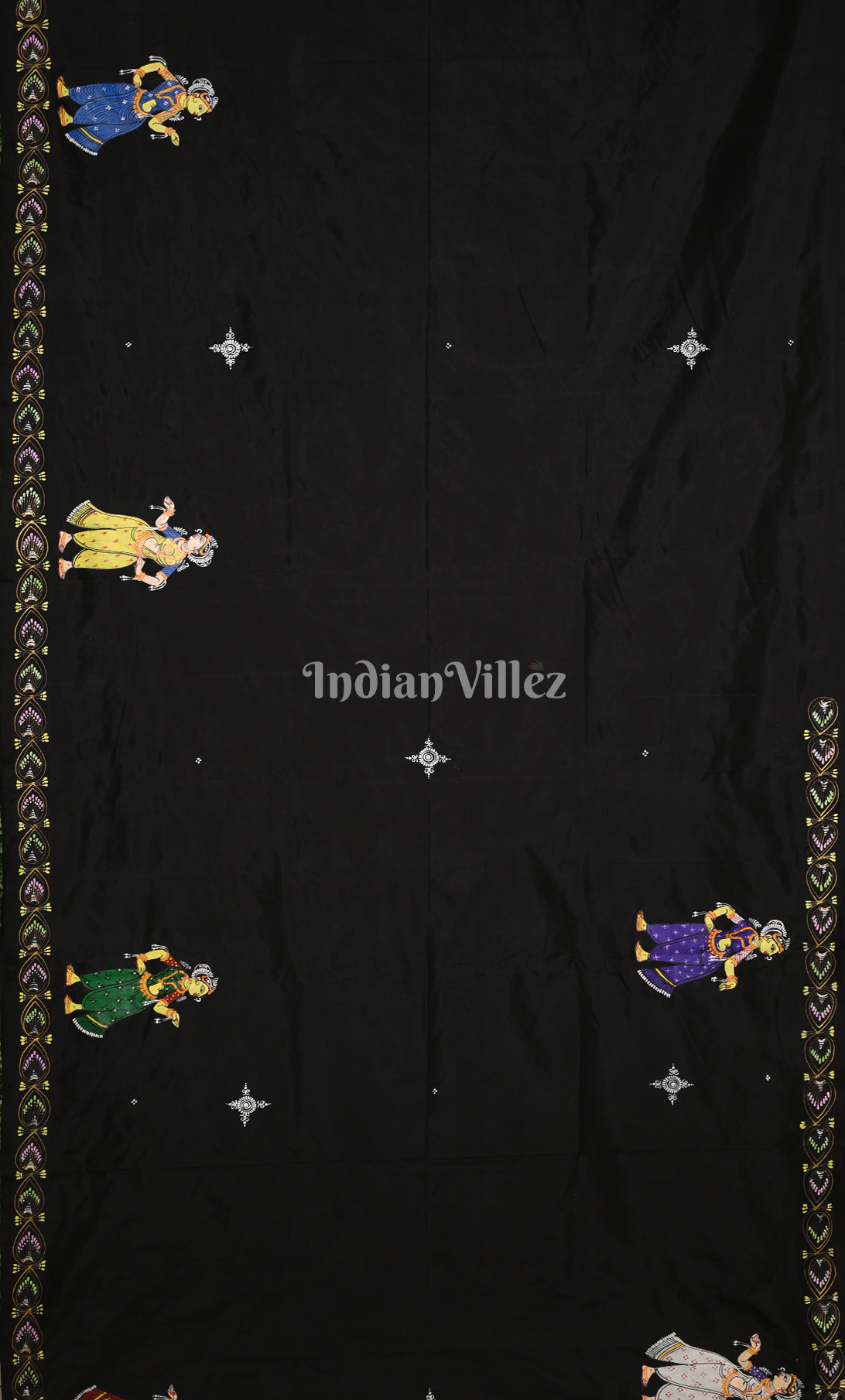 Black Nauka Vihar Hand-painted Pattachitra Saree