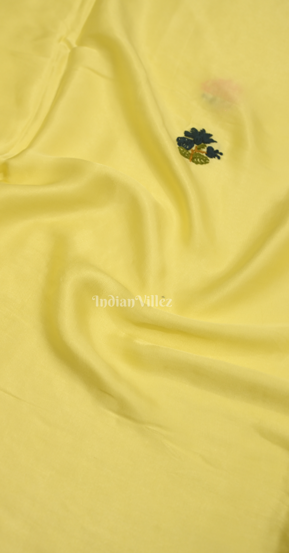 Lime Yellow Kutch Embroidery Work Gaji Silk Saree 