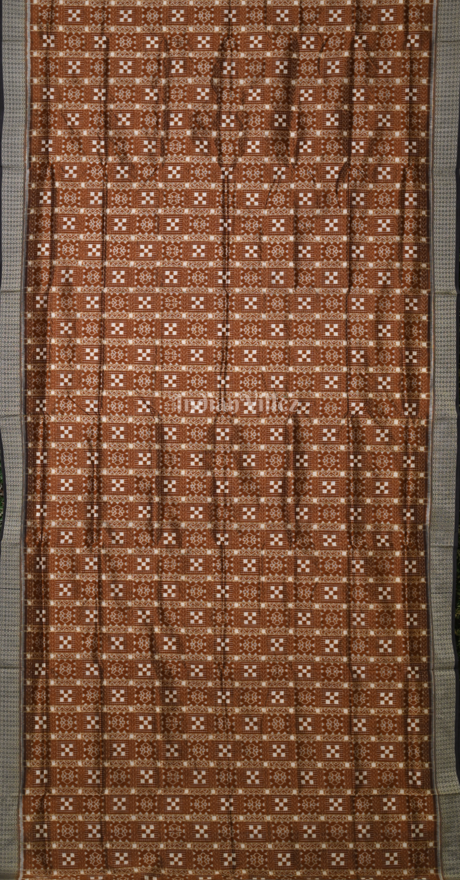 Chocolate Brown Black  Mini Pasapali Odisha Ikat Sambalpuri Silk Saree 