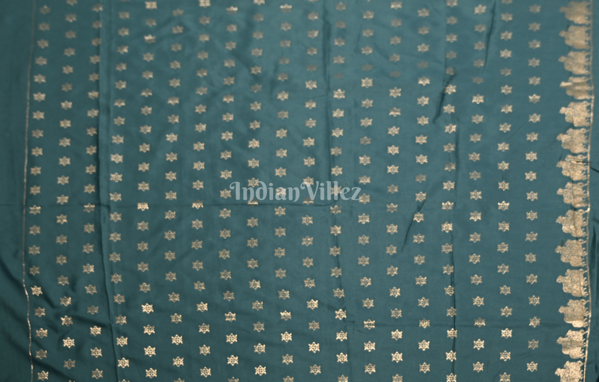 Teal Blue Mashru Satin Banarasi Silk Saree with Pichwai Motif