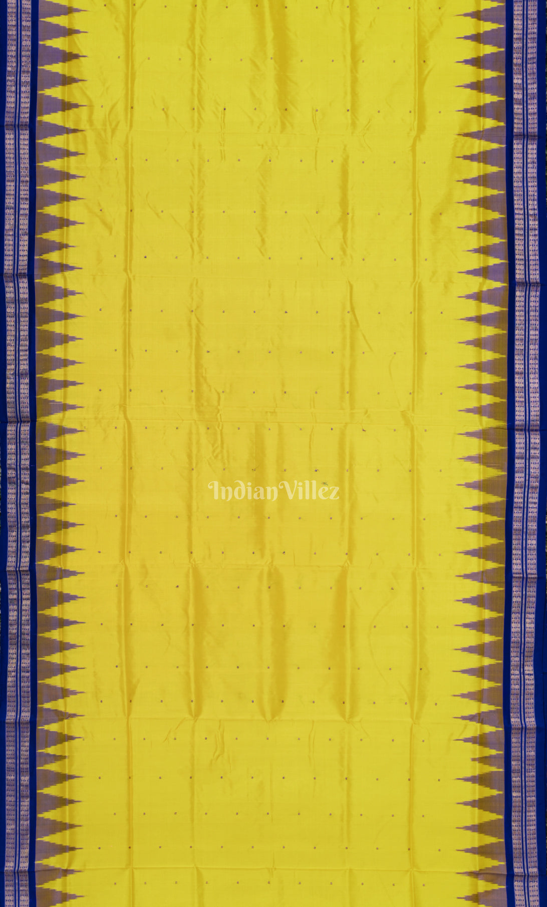 Yellow Blue Buti Odisha Ikat Bomkai Half Tissue Silk Saree 
